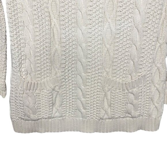 Jeanne Pierre Cable Knit Fisherman Sweater Ivory Front Pockets Preppy Size Small - Picture 3 of 9